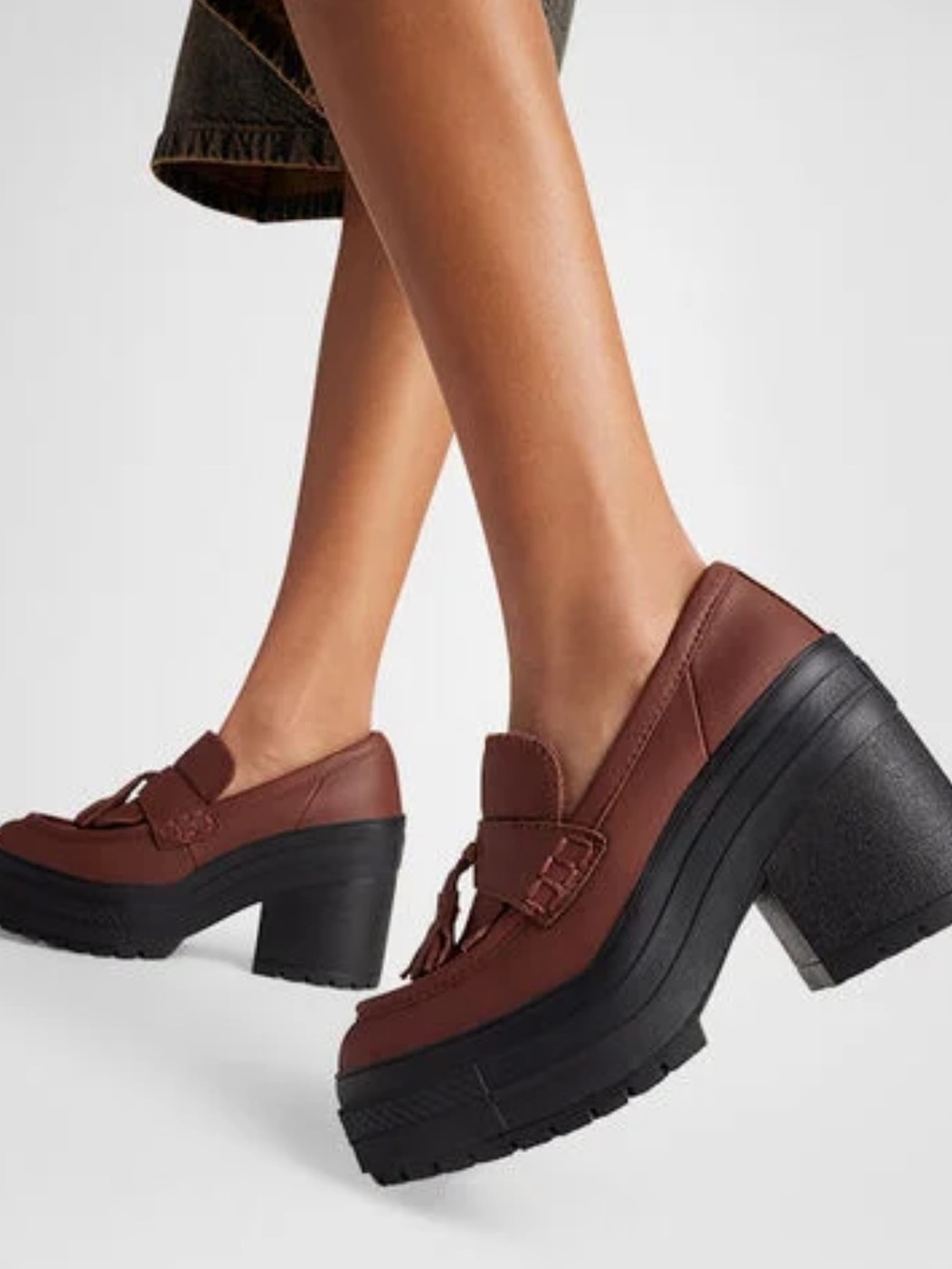 Converse Brown Platform Tassel Loafers